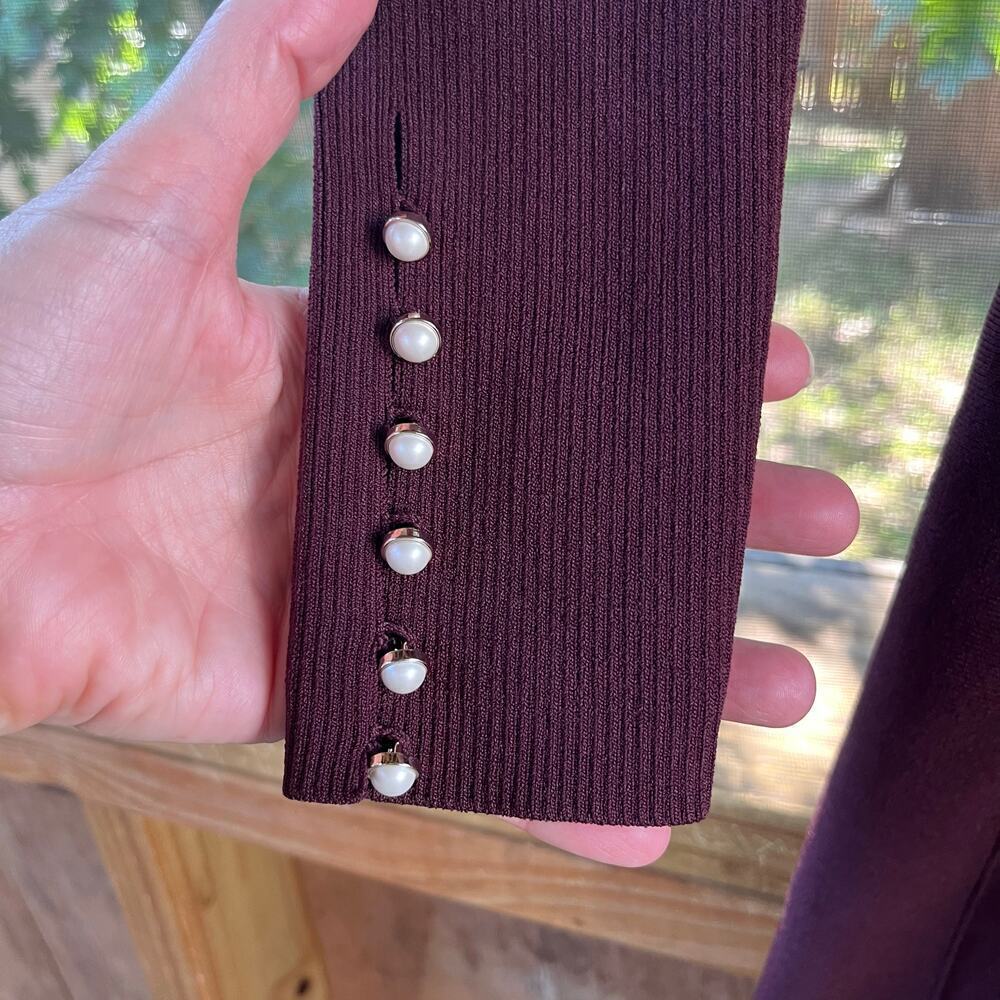 Sandro Women's Burgundy Ribbed Knit Long Sleeve Mini Dress Size XS - Picture 6 of 12